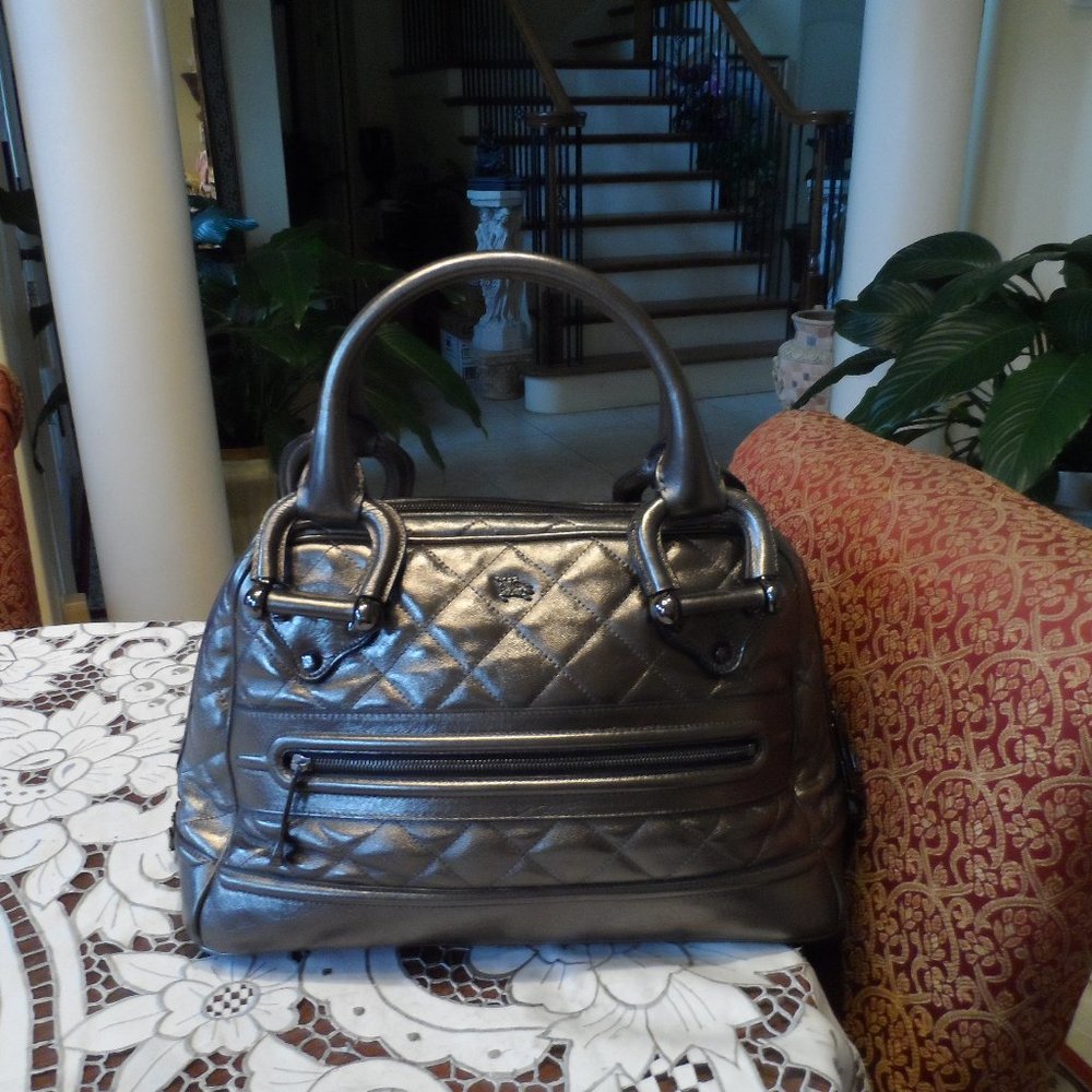 Burberry Prorsum Quilted Silver Metallic Leather Shoulder Bag